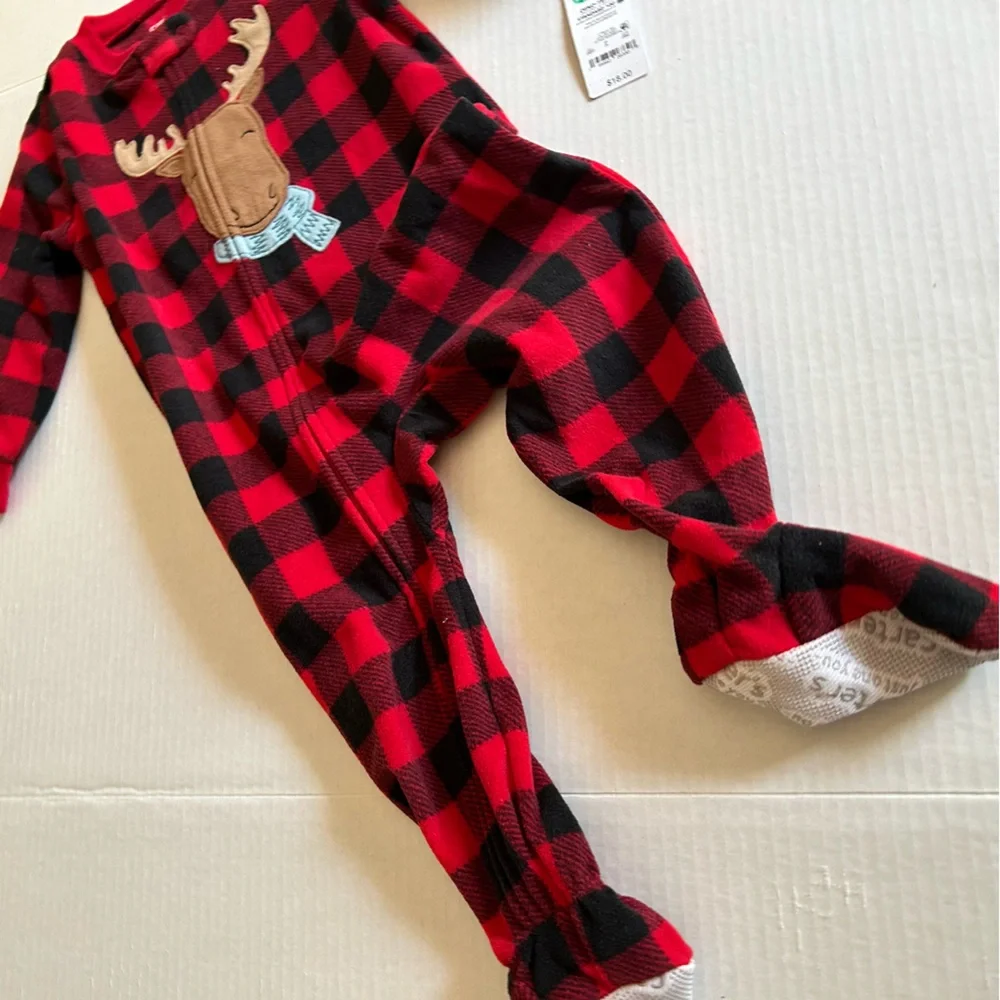 NWT Carter's Just One You Footie Fleece‎ Sleeper Pajama Moose 18 Mo Christmas